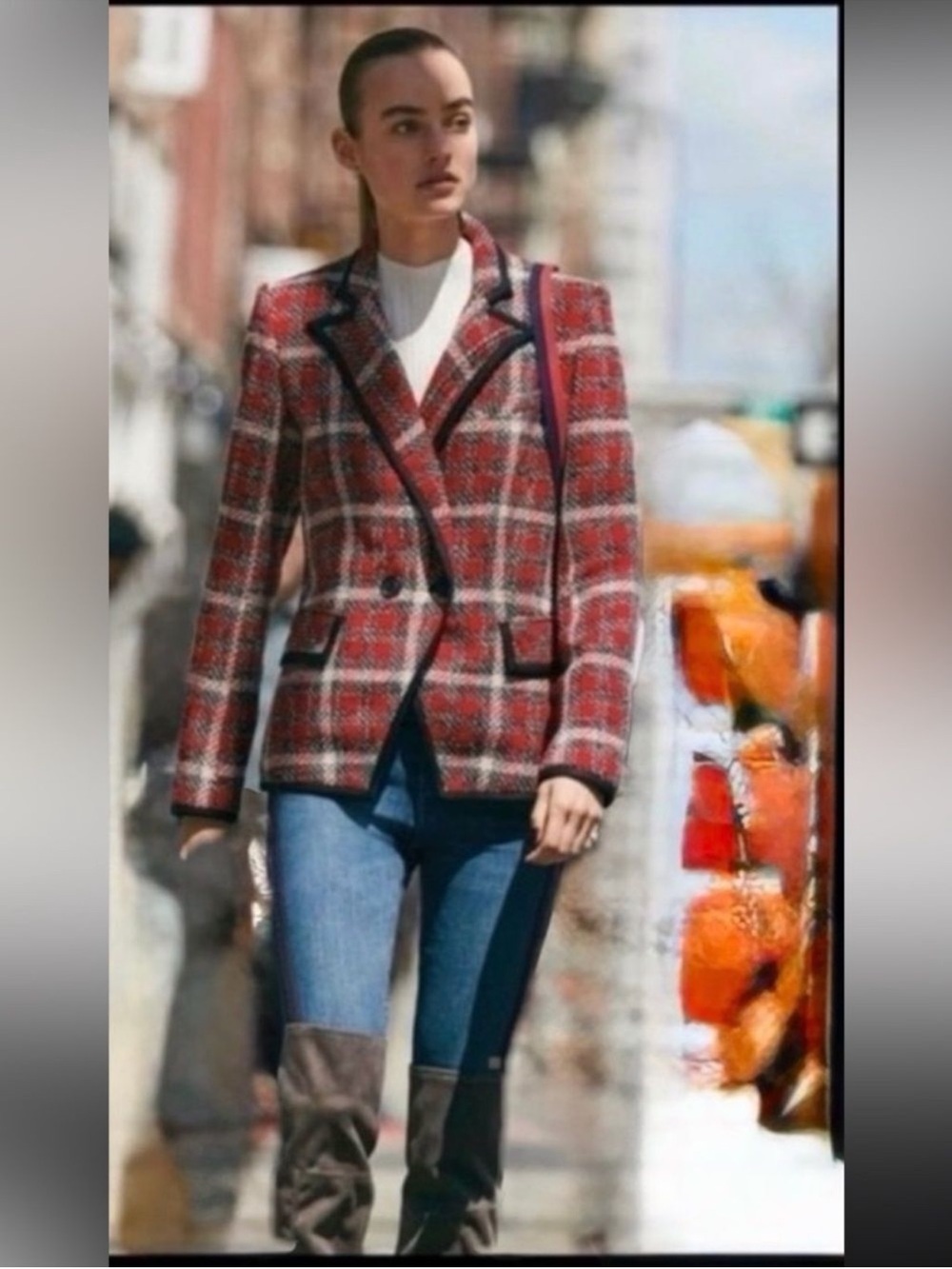 New VERONICA BEARD HARRIET CUTAWAY DICKEY
BLAZER JACKET PLAID CHECK TWEED RED 6